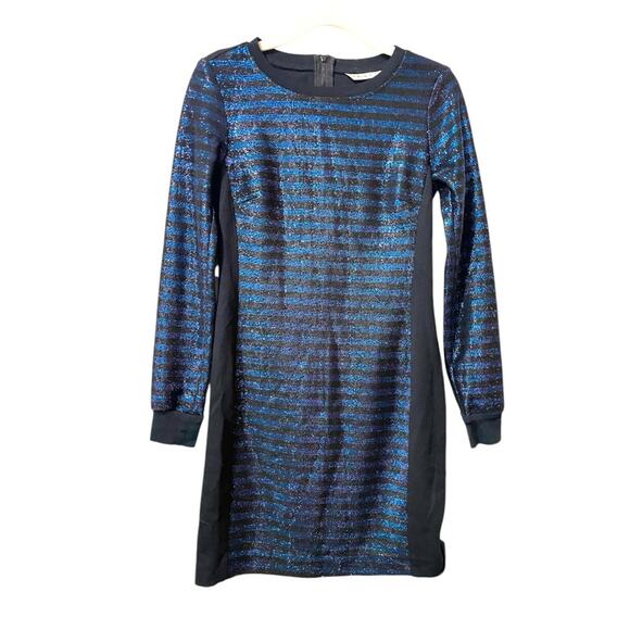 Trina Turk Long Sleeve Knit Mini Dress Blue and Black Metallic XS/S - Picture 2 of 6